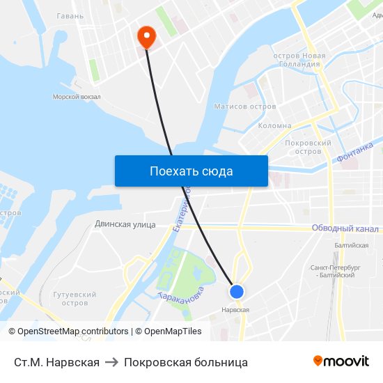 Ст.М. Нарвская to Покровская больница map