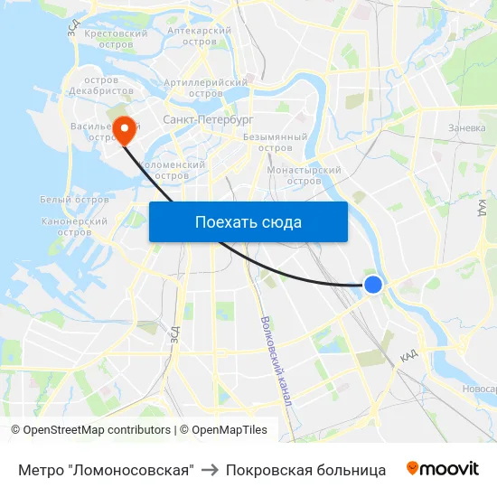 Метро "Ломоносовская" to Покровская больница map