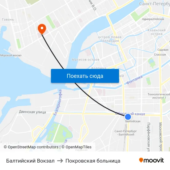 Балтийский Вокзал to Покровская больница map