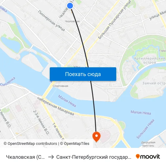 Чкаловская (Chkalovskaya) to Санкт-Петербургский государственный университет map