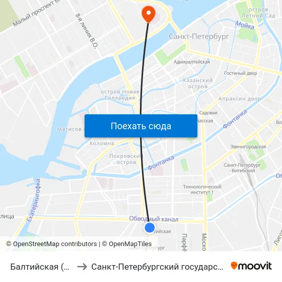 Балтийская (Baltiyskaya) to Санкт-Петербургский государственный университет map