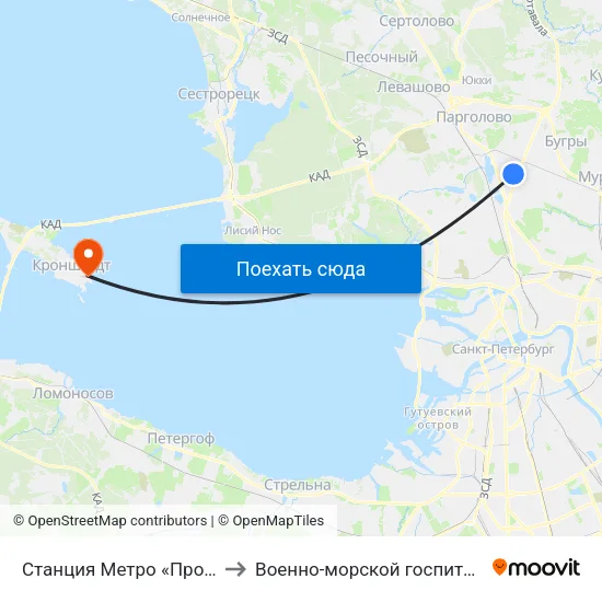 Станция Метро «Проспект Просвещения» to Военно-морской госпиталь имени Н. А. Семашко map