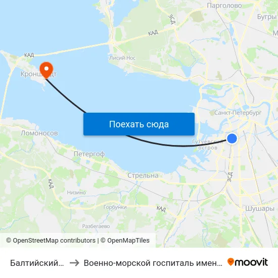 Балтийский Вокзал to Военно-морской госпиталь имени Н. А. Семашко map