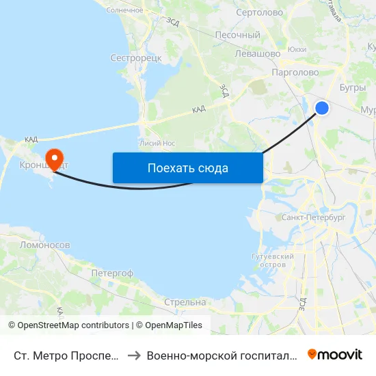 Ст. Метро Проспект Просвещения to Военно-морской госпиталь имени Н. А. Семашко map