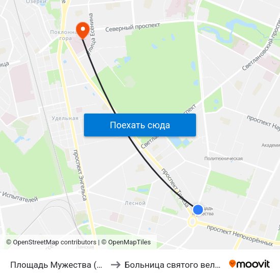 Площадь Мужества (Ploschad' Muzhestva) to Больница святого великомученика Георгия map