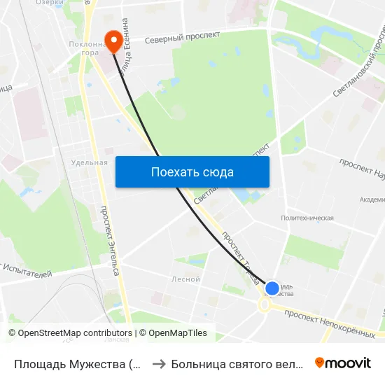 Площадь Мужества (Ploschad' Muzhestva) to Больница святого великомученика Георгия map