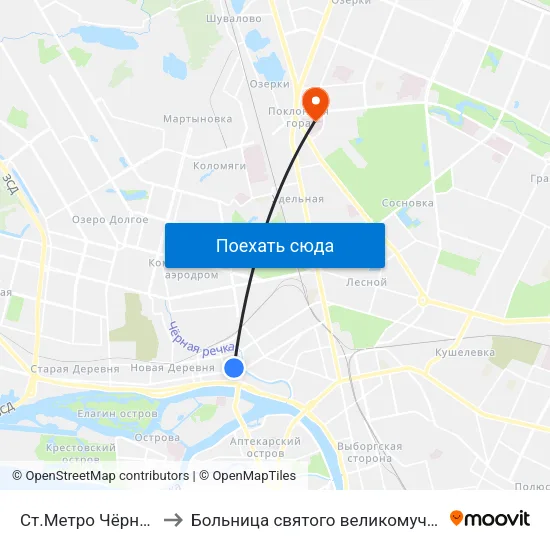 Ст.Метро Чёрная Речка to Больница святого великомученика Георгия map