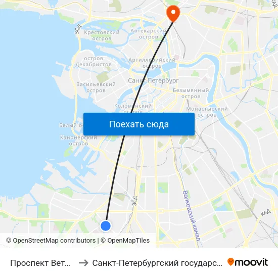 Проспект Ветеранов (Prospekt Veteranov) to Санкт-Петербургский государственный педиатрический медицинский университет map