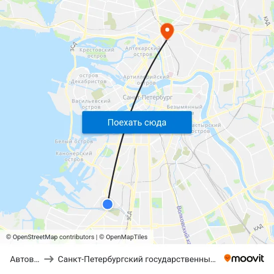 Автово (Avtovo) to Санкт-Петербургский государственный педиатрический медицинский университет map