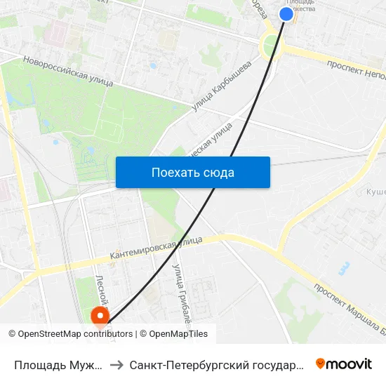 Площадь Мужества (Ploschad' Muzhestva) to Санкт-Петербургский государственный педиатрический медицинский университет map