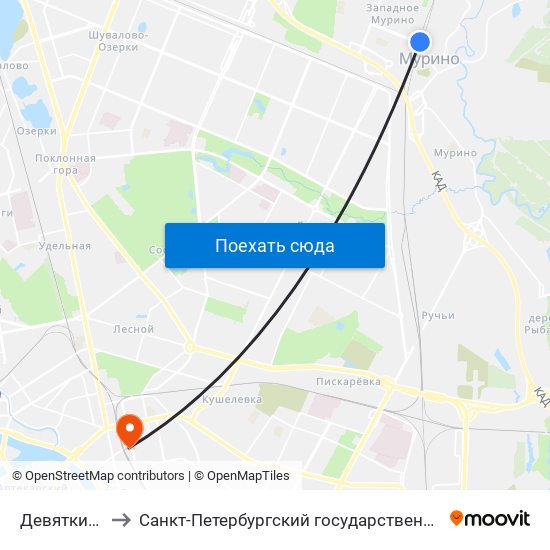 Девяткино (Devyatkino) to Санкт-Петербургский государственный педиатрический медицинский университет map
