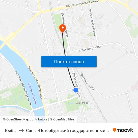 Выборгская to Санкт-Петербургский государственный педиатрический медицинский университет map