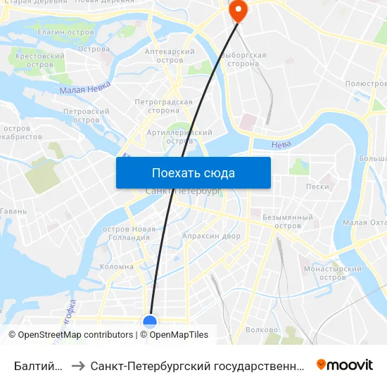 Балтийский Вокзал to Санкт-Петербургский государственный педиатрический медицинский университет map