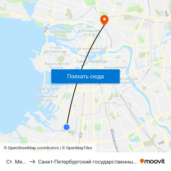 Ст. Метро Автово to Санкт-Петербургский государственный педиатрический медицинский университет map
