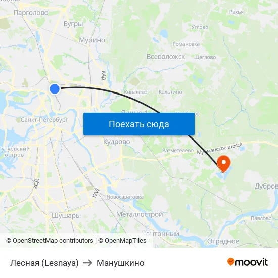 Лесная (Lesnaya) to Манушкино map