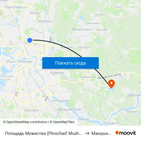 Площадь Мужества (Ploschad' Muzhestva) to Манушкино map