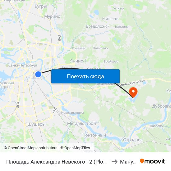 Площадь Александра Невского - 2 (Ploschad' Aleksandra Nevskogo - 2) to Манушкино map