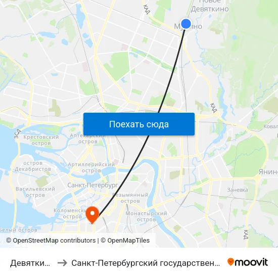 Девяткино (Devyatkino) to Санкт-Петербургский государственный архитектурно-строительный университет map