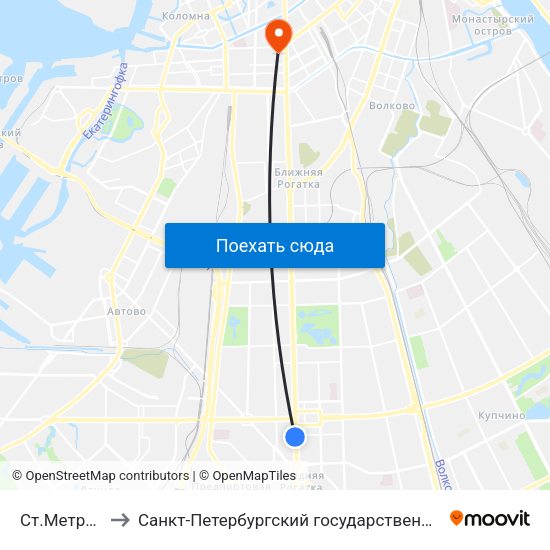 Ст.Метро Московская to Санкт-Петербургский государственный архитектурно-строительный университет map