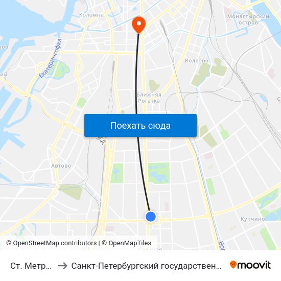 Ст. Метро Московская to Санкт-Петербургский государственный архитектурно-строительный университет map