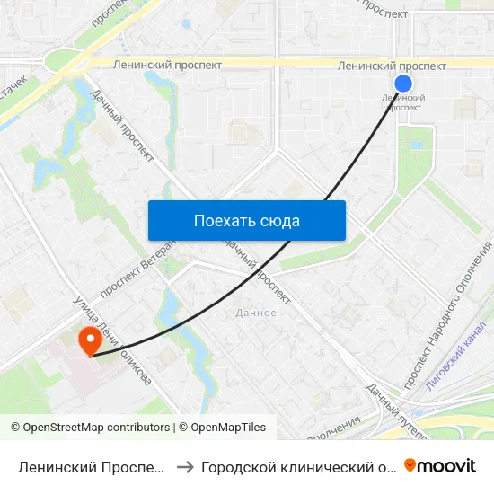 Ленинский Проспект (Leninsky Prospekt) to Городской клинический онкологический диспансер map