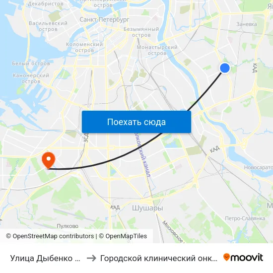 Улица Дыбенко (Ulitsa Dybenko) to Городской клинический онкологический диспансер map