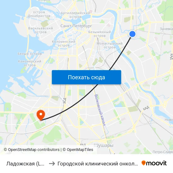 Ладожская (Ladozhskaya) to Городской клинический онкологический диспансер map