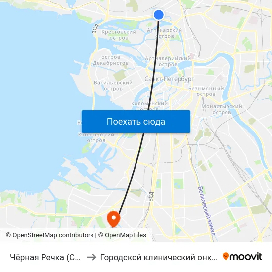Чёрная Речка (Chernaya Rechka) to Городской клинический онкологический диспансер map