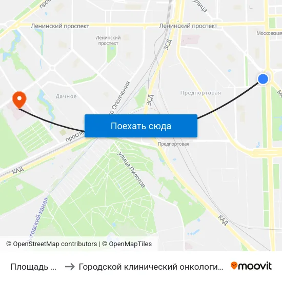 Площадь Победы to Городской клинический онкологический диспансер map