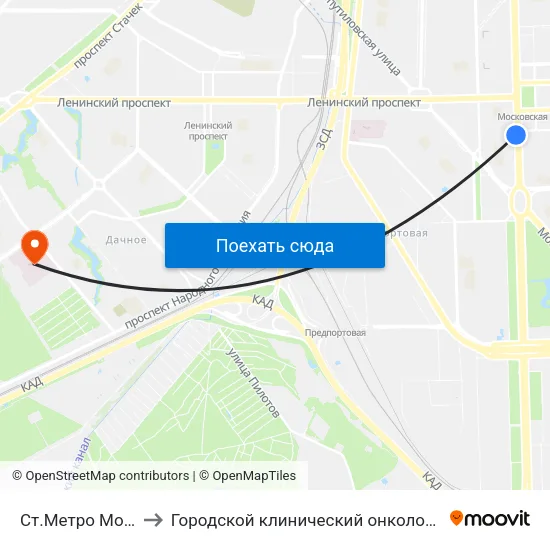 Ст.Метро Московская to Городской клинический онкологический диспансер map
