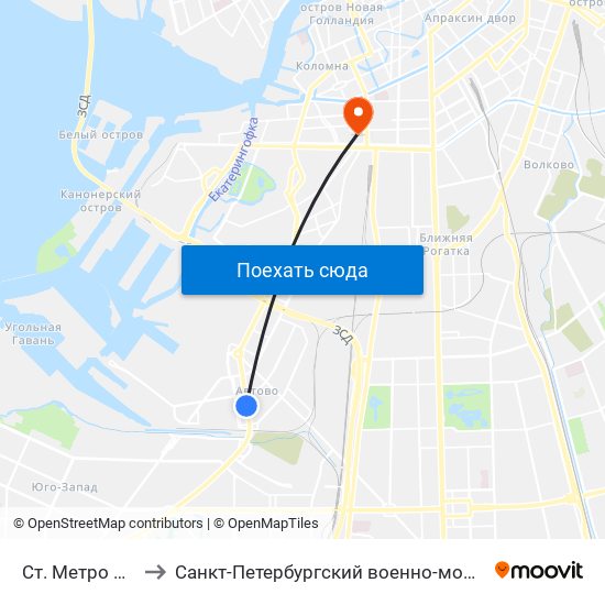 Ст. Метро Автово to Санкт-Петербургский военно-морской институт map