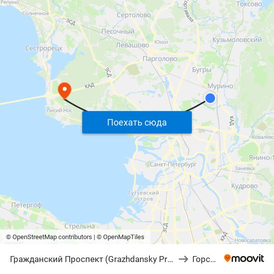 Гражданский Проспект (Grazhdansky Prospekt) to Горская map