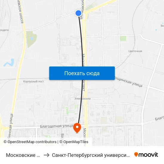 Московские Ворота (Moskovskiye Vorota) to Санкт-Петербургский университет государственной противопожарной службы МЧС России map