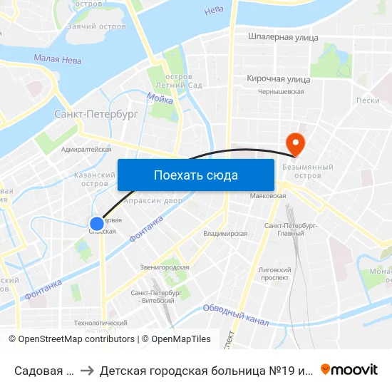 Садовая (Sadovaya) to Детская городская больница №19 имени Карла Андреевича Раухфуса map