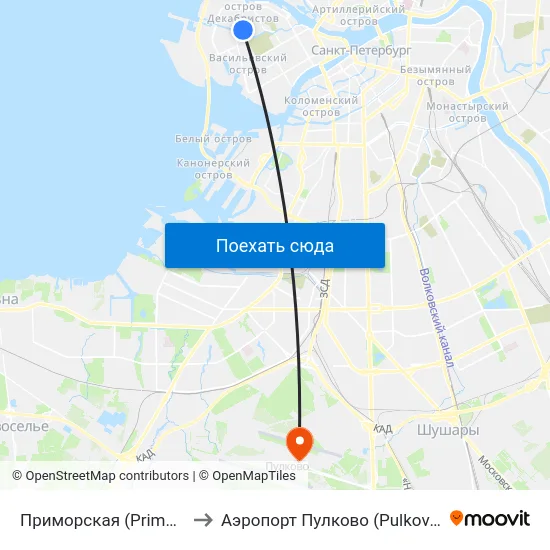 Приморская (Primorskaya) to Аэропорт Пулково (Pulkovo Airport) map