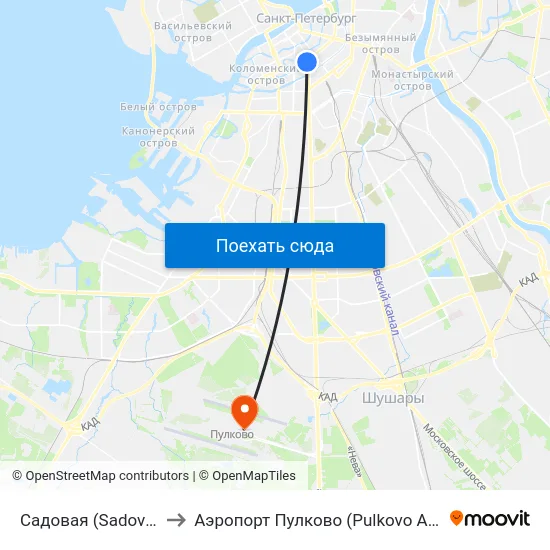 Садовая (Sadovaya) to Аэропорт Пулково (Pulkovo Airport) map