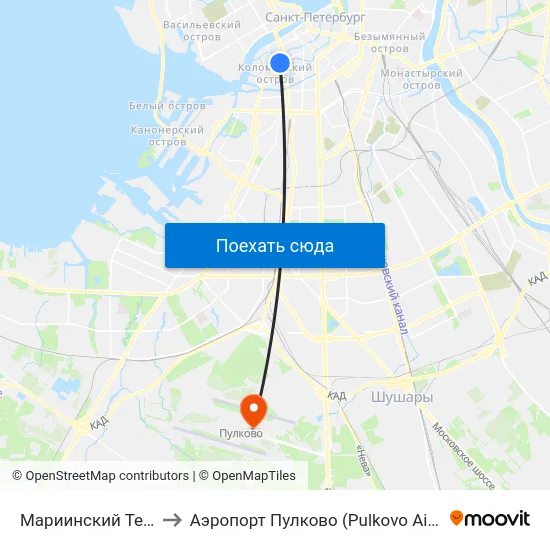 Мариинский Театр to Аэропорт Пулково (Pulkovo Airport) map