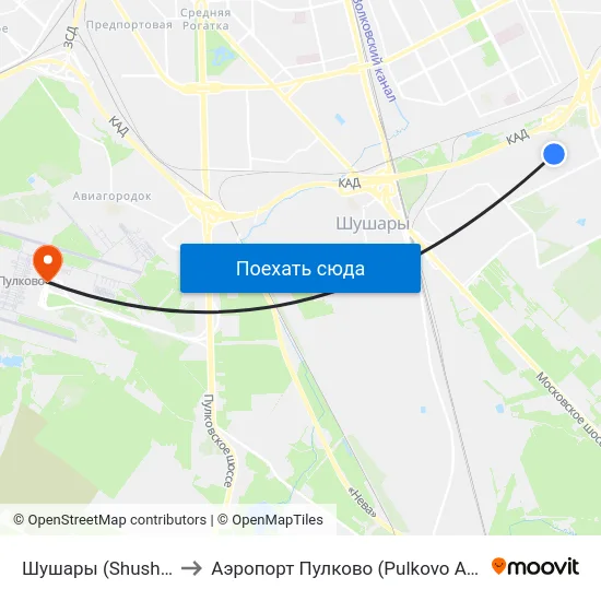 Шушары (Shushary) to Аэропорт Пулково (Pulkovo Airport) map