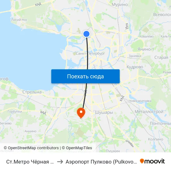 Ст.Метро Чёрная Речка to Аэропорт Пулково (Pulkovo Airport) map
