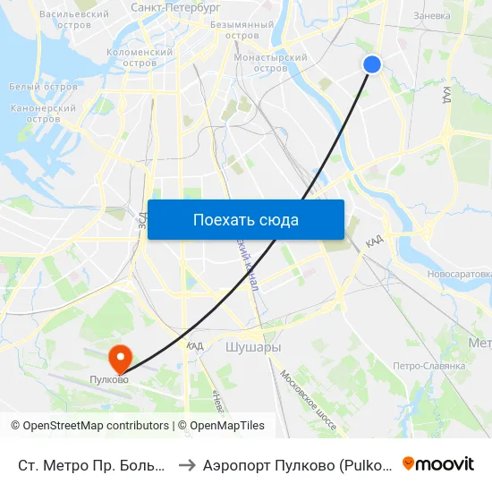 Ст. Метро Пр. Большевиков to Аэропорт Пулково (Pulkovo Airport) map