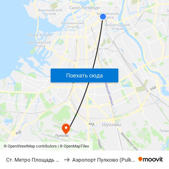 Ст. Метро Площадь Восстания to Аэропорт Пулково (Pulkovo Airport) map