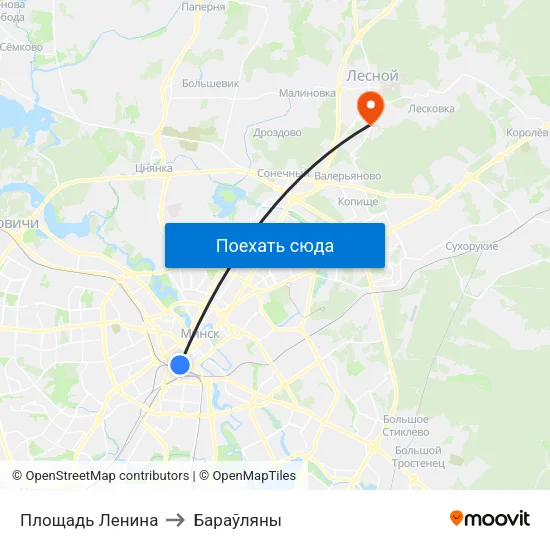 Площадь Ленина to Бараўляны map