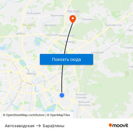 Автозаводская to Бараўляны map