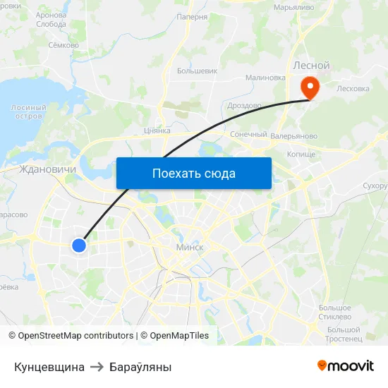 Кунцевщина to Бараўляны map