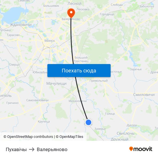 Пухавічы to Валерьяново map