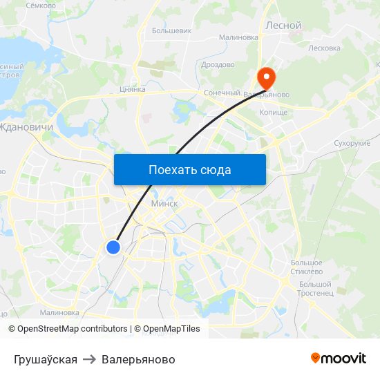 Грушаўская to Валерьяново map