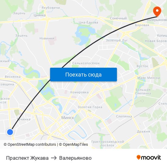 Праспект Жукава to Валерьяново map