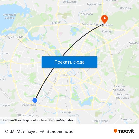 Ст.М. Малінаўка to Валерьяново map