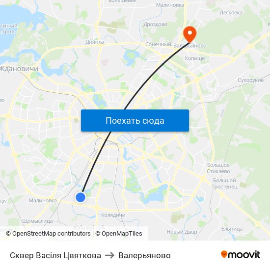 Сквер Васіля Цвяткова to Валерьяново map