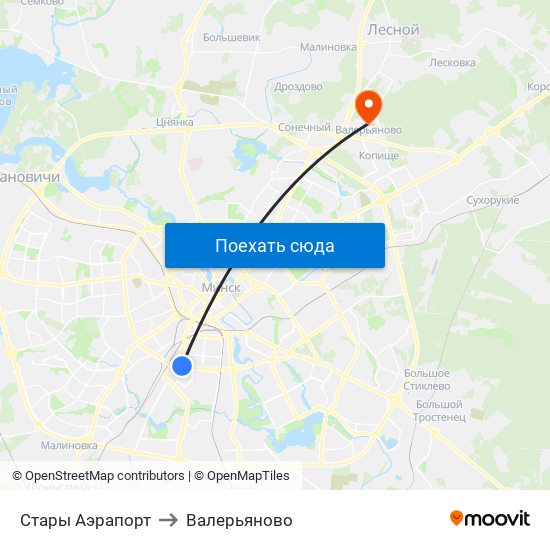 Стары Аэрапорт to Валерьяново map